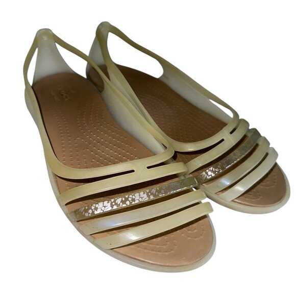 Crocs Isabella Huarache 2 Flat Sandals Beige Brown Summer Vacation Womens Size 8 - Picture 1 of 9